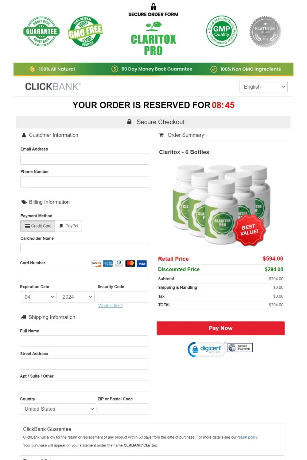 claritox pro order form